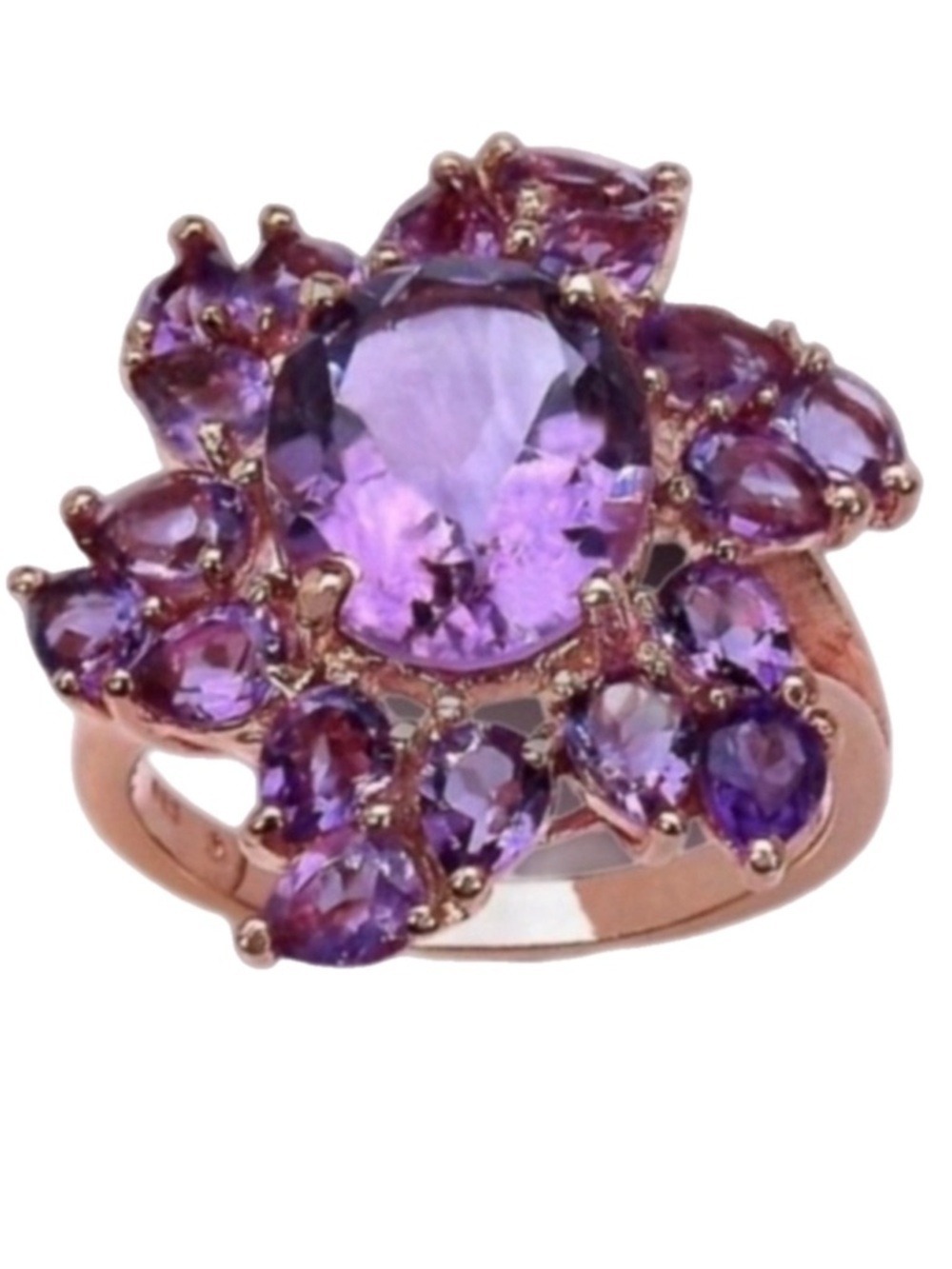 Amethyst Ring Oval Pear Cut 14K Rose Gold Sterling Silver Purple/Pink W 6 NWT